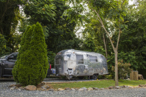 The 1966 Airstream Globetrotter parked in bear country. 